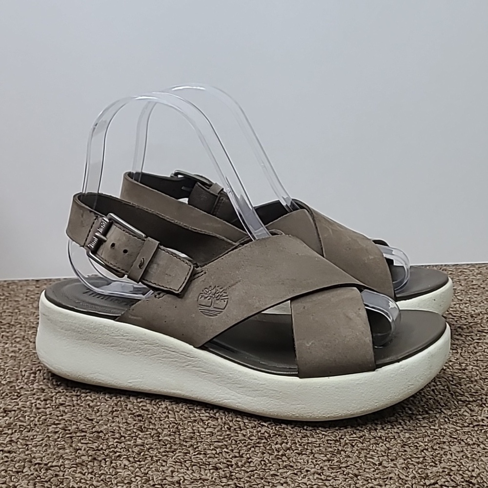 Timberland Los Angeles Wind Slingback Sandals Platforms Olive Leather Sz 6